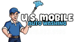 Cartoon logo of a man in a blue uniform holding a feather duster, with 