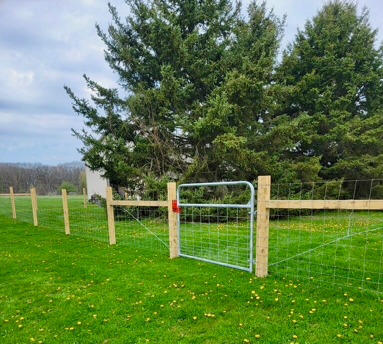 A fence is surrounding a field with a white van parked in the background.