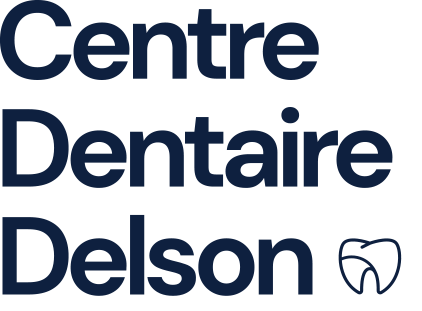 Centre Dentaire Delson logo with navy text and a tooth icon on a white background
