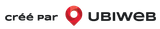 Logo “créé par UBIWEB” avec icône de repère rouge et texte noir sur fond blanc