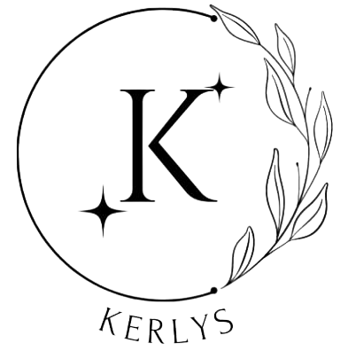 Logotipo de Kerlys con una K negra dentro de un círculo y detalles de ramas con hojas