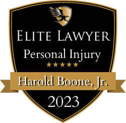 Elite Lawyer badge for Harold Boone, Jr., 2023, featuring a gold and black shield with five stars.
