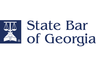 Logo of the State Bar of Georgia. Blue square with scales, name in blue text.