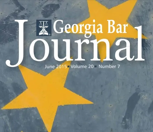 Georgia Bar Journal cover, June 2015. Title over a gray background with two yellow stars.