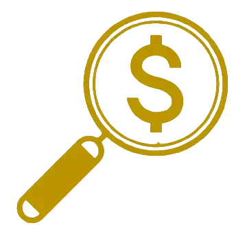 A magnifying glass with a dollar sign inside of it