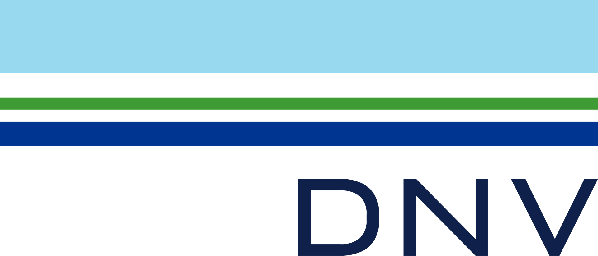 A blue , green and white striped logo for dnv
