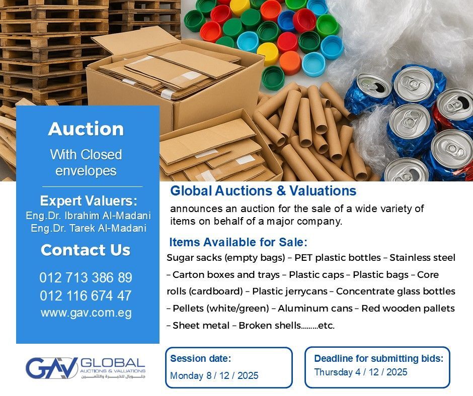 Global Auctions & Valuations announces an auction for surplus industrial and packaging assets (through a sealed-envelope system).