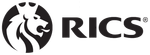 A black and white logo for rics with a lion 's head in a circle.