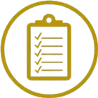 A clipboard with a checklist on it in a circle.
