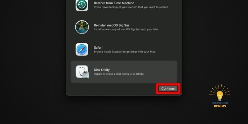 Disk utlity Continue Disk utlity Continue