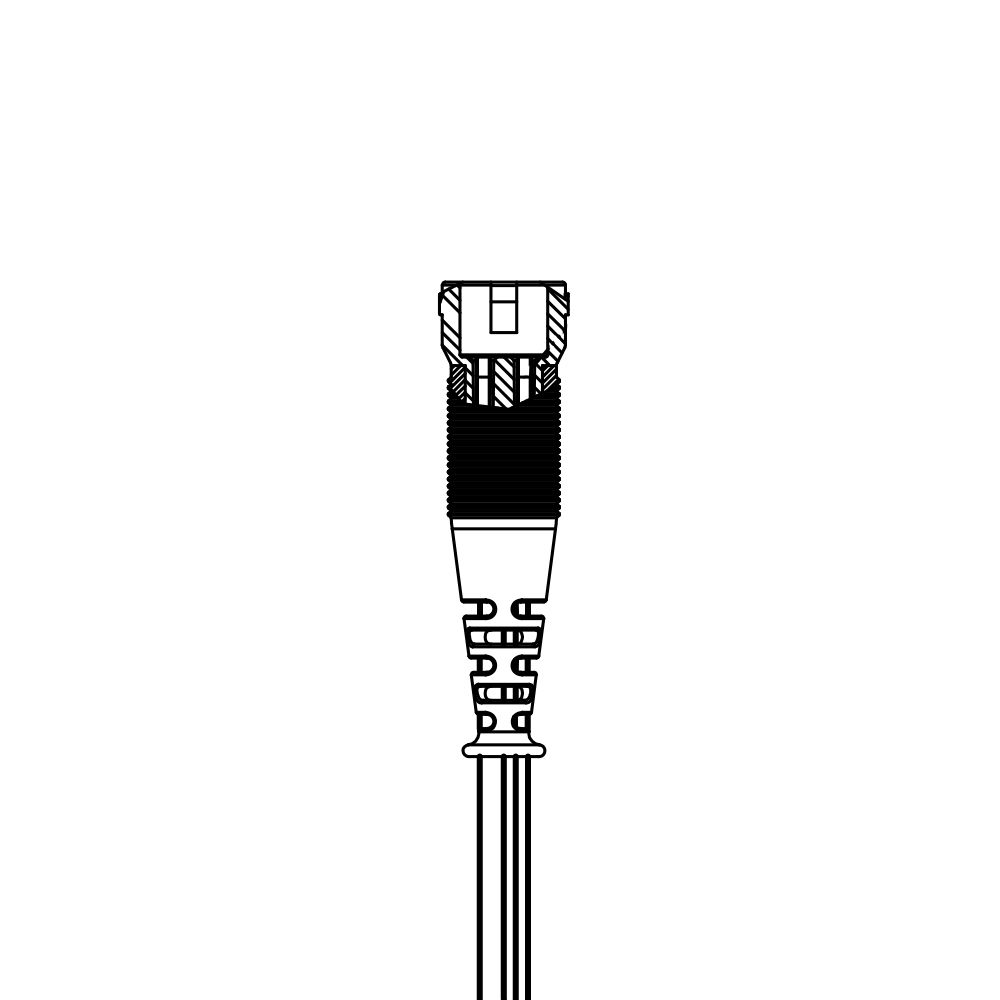 A black and white drawing of a DC cable on a white background.