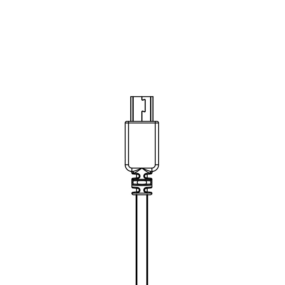 A black and white drawing of a micro usb c cable on a white background.