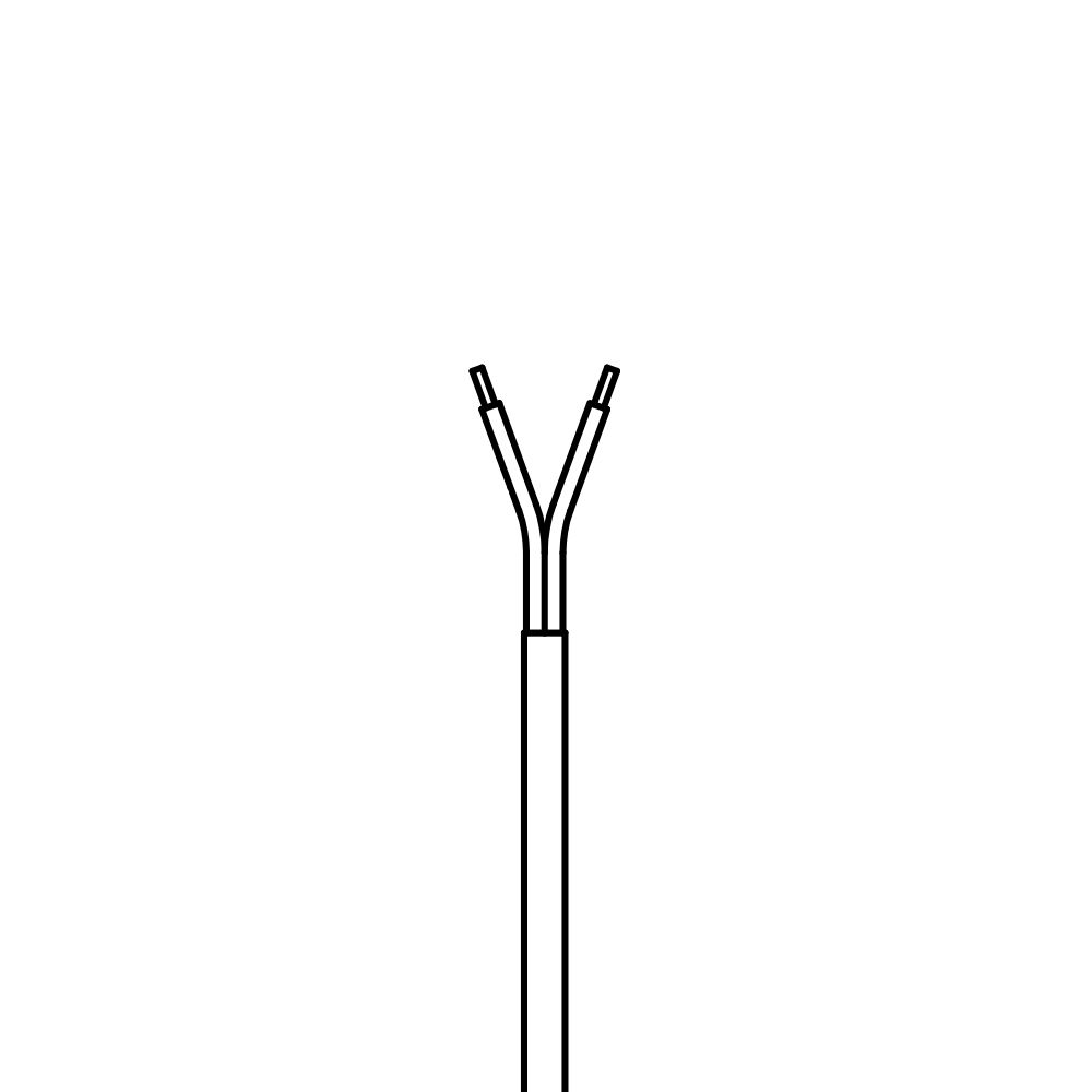 A black and white drawing of a cable with exposed wires on a white background.
