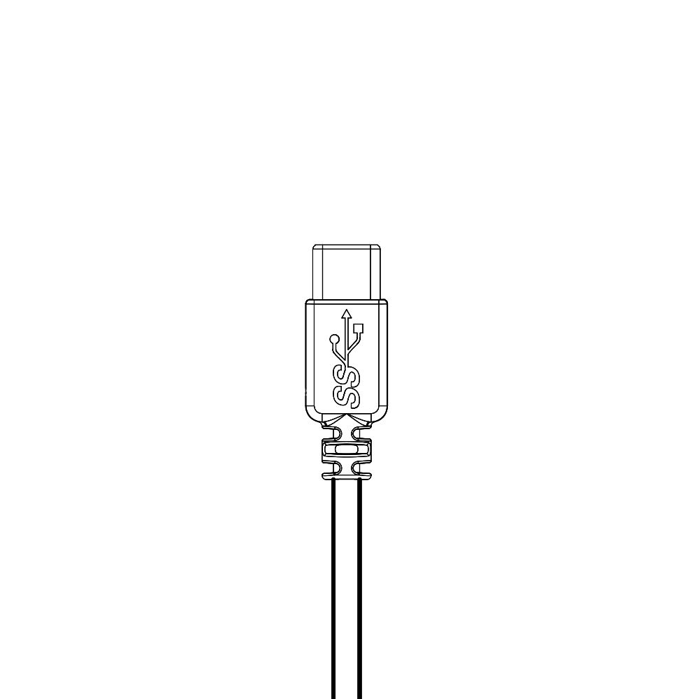 A black and white drawing of a usb c cable on a white background.