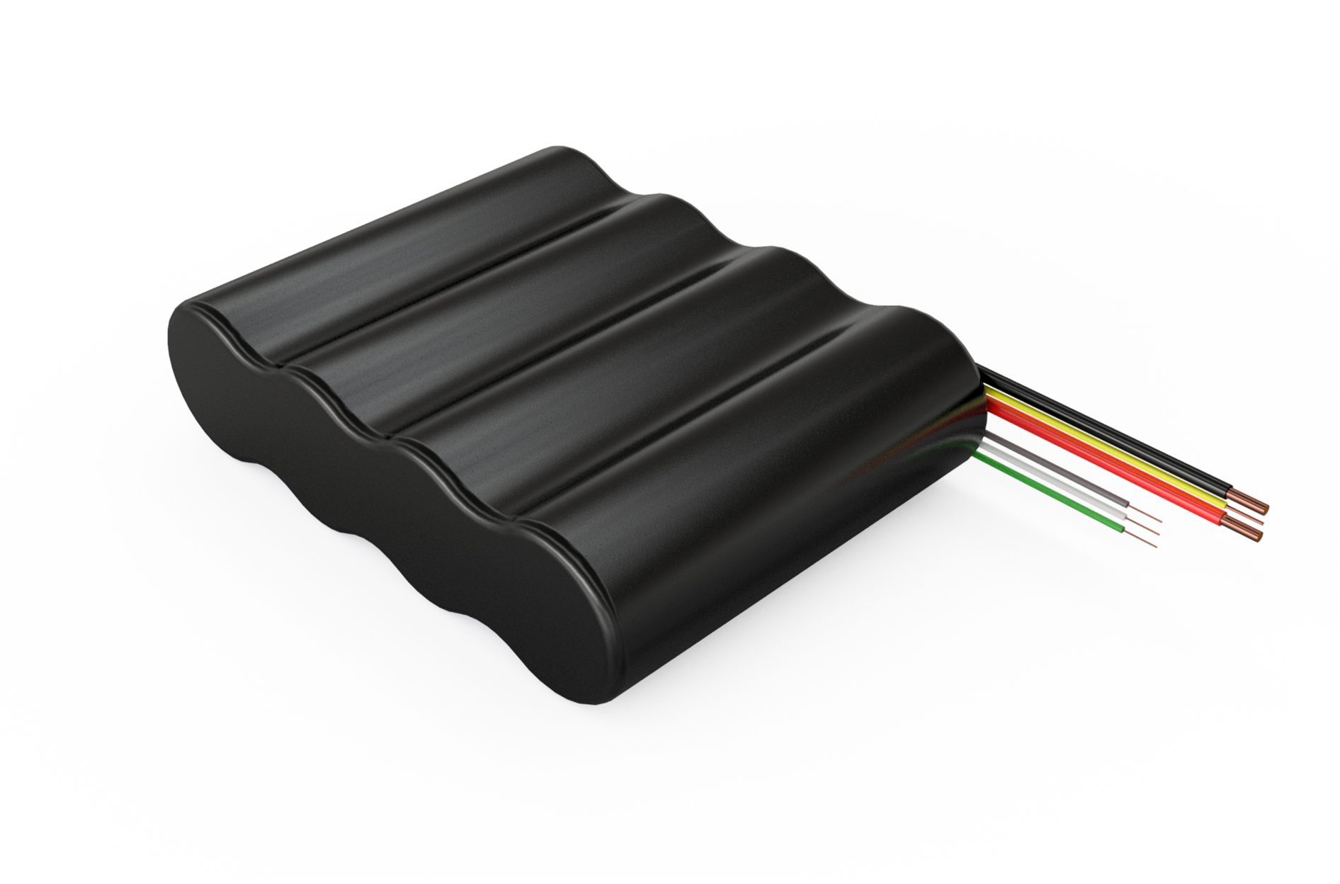 A black battery with a bunch of wires coming out of it.
