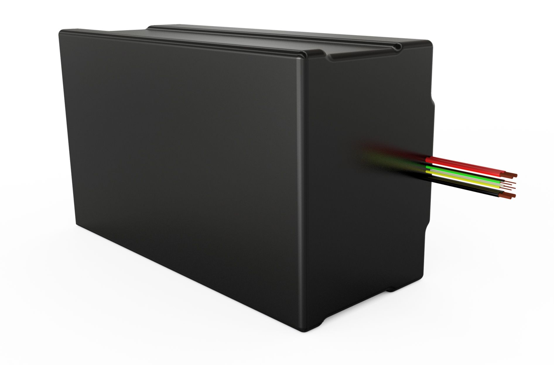A black box with three wires sticking out of it.