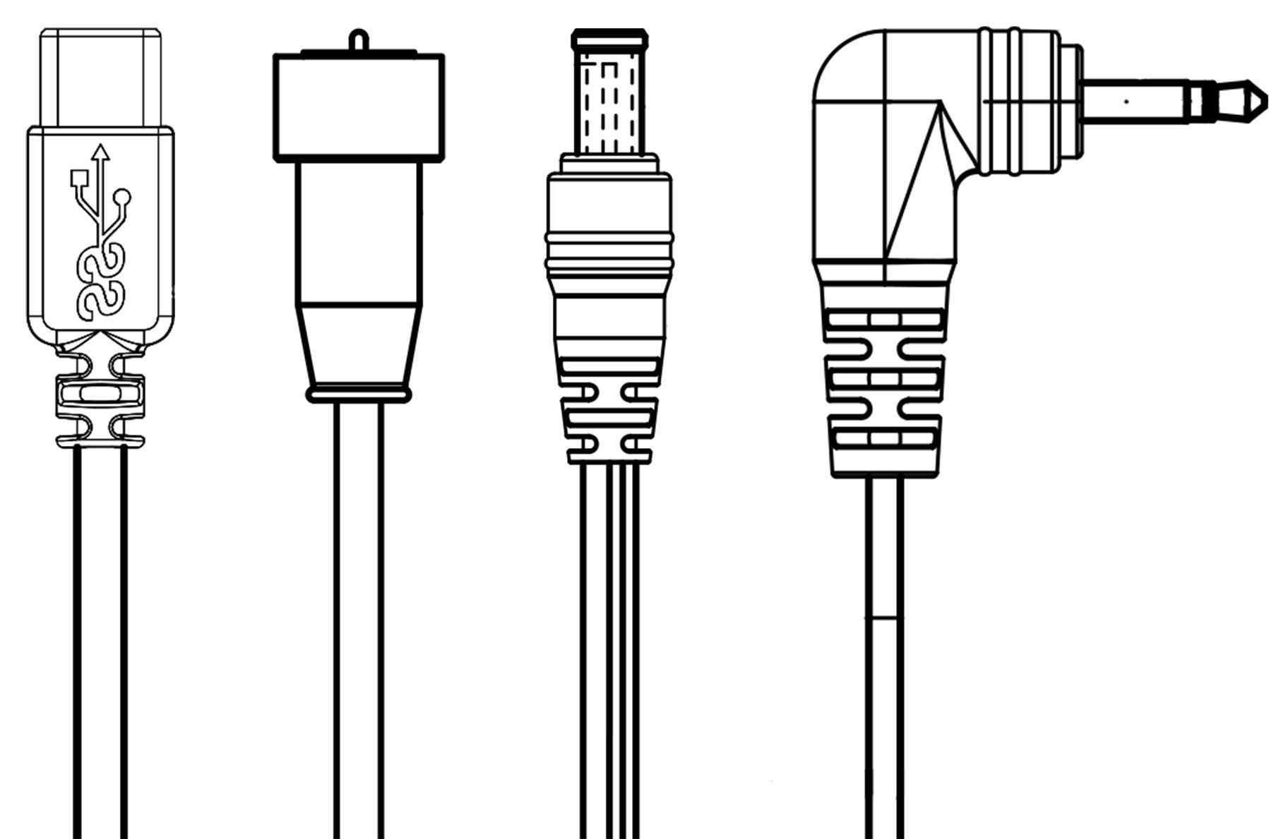A group of DC connectors with USB Type-C, Magnetic connector, Barrel connector with inner pin