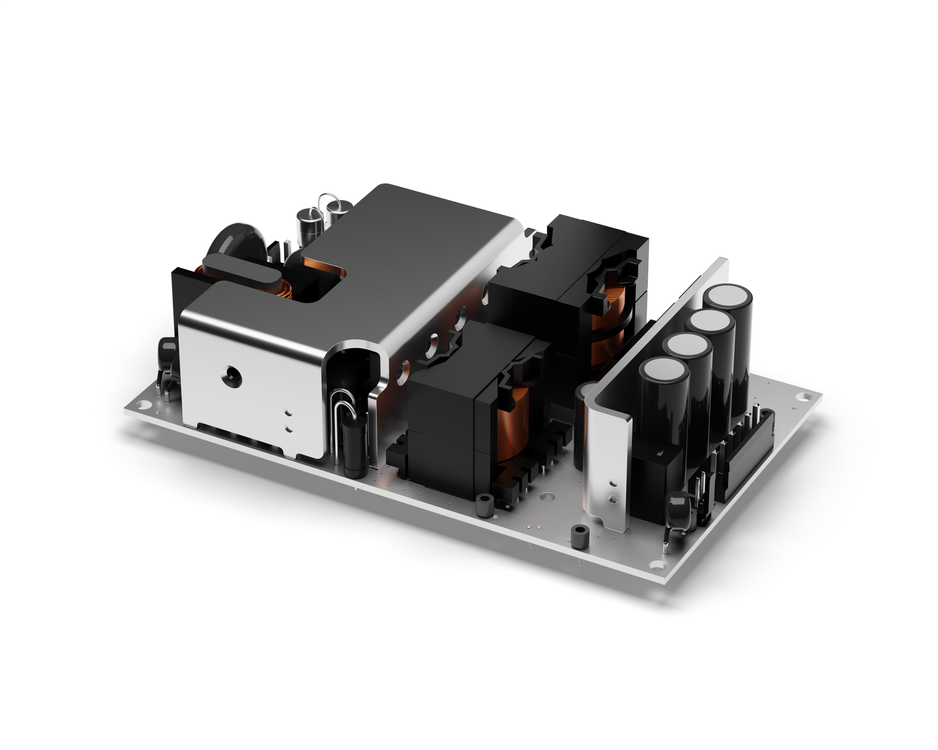 A 3d model of a power supply on a white background.