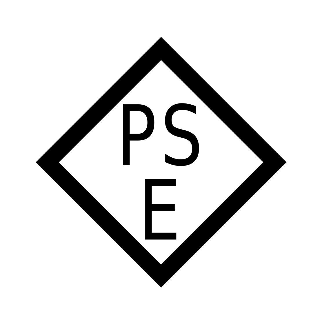 A black and white logo for PSE on a white background.