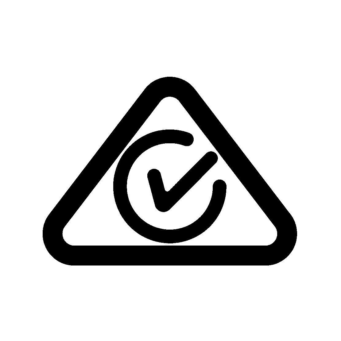 A black and white triangle with a check mark inside of it.