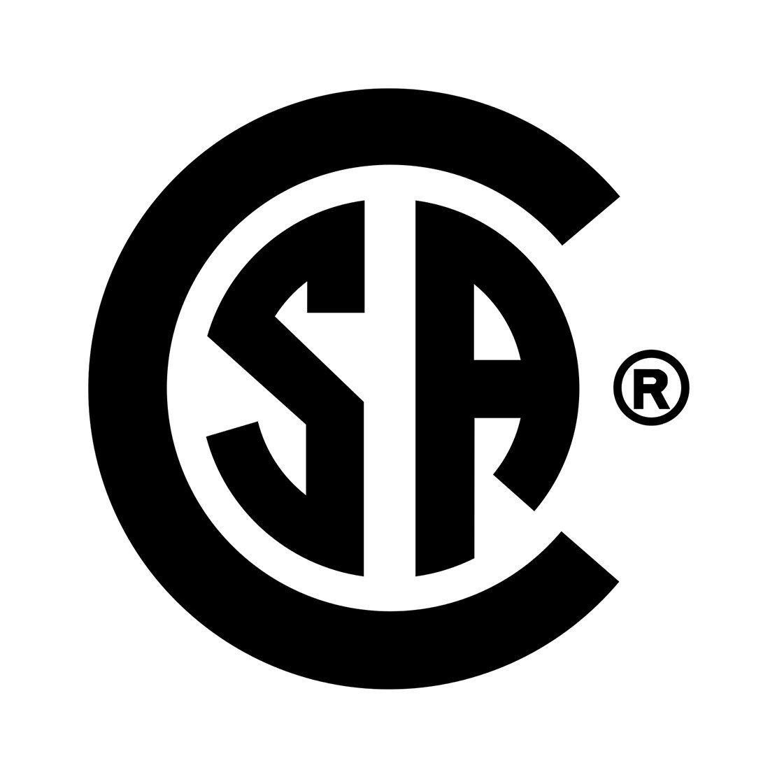 A black and white logo for SA on a white background.