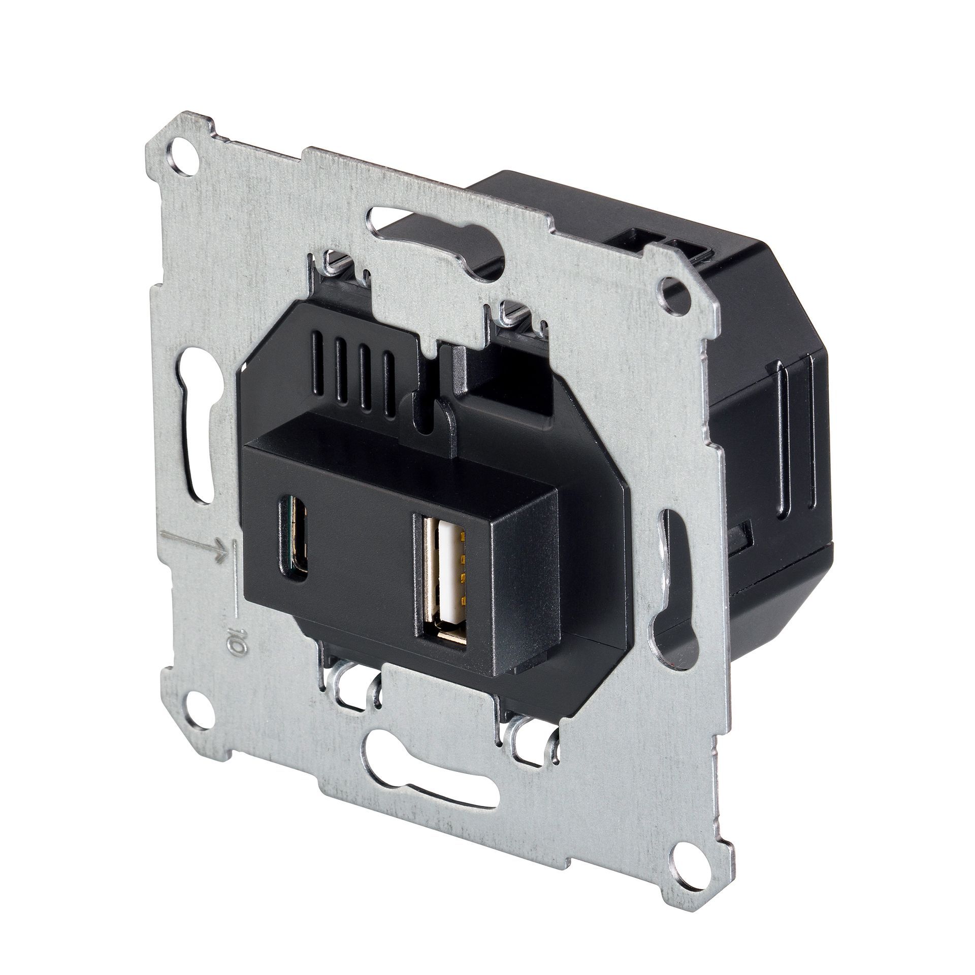 A black power supply is sitting on a white surface