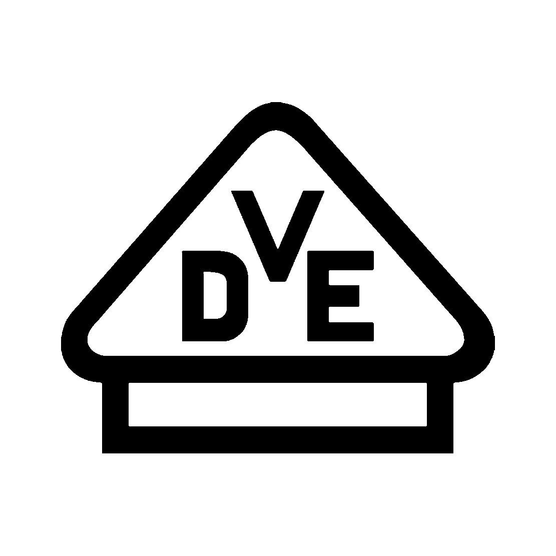A black and white logo for VDE on a white background.