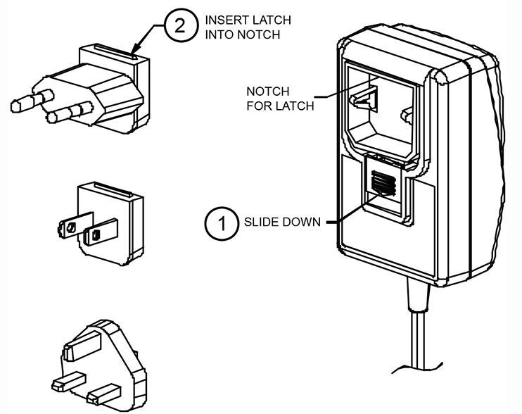 A black and white drawing of a power supply with measurements on a white background.