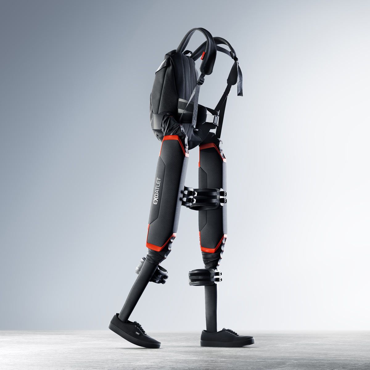An exoskeleton with a backpack on it