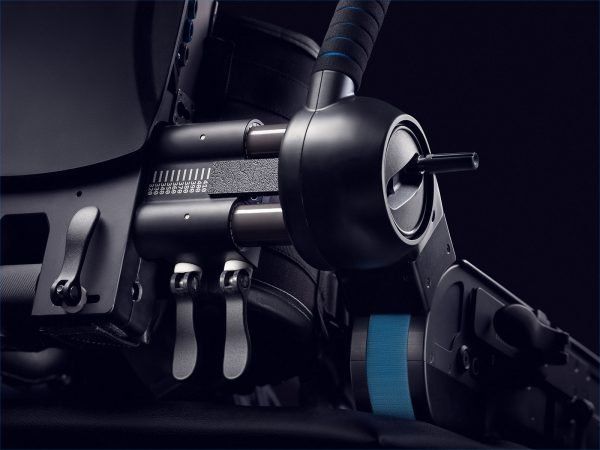 A close up of an exoskeleton with a black background