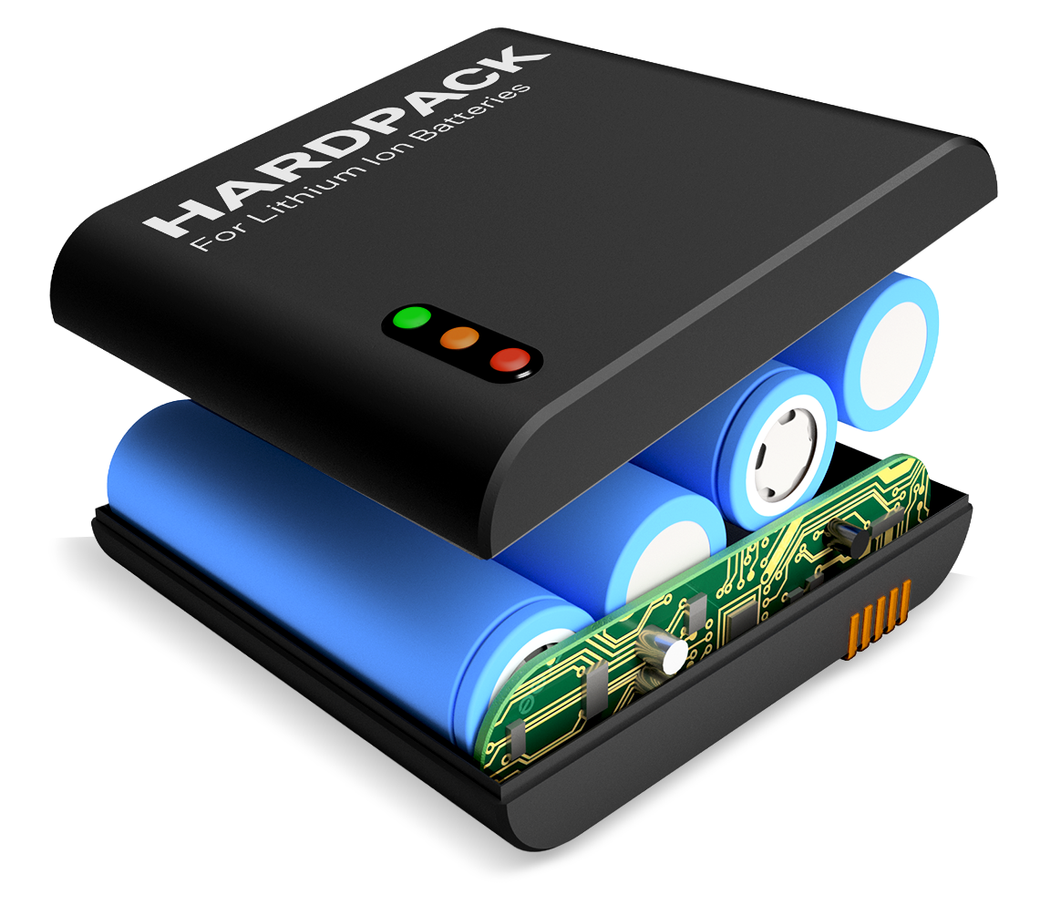 A black battery pack with three wires sticking out of it.