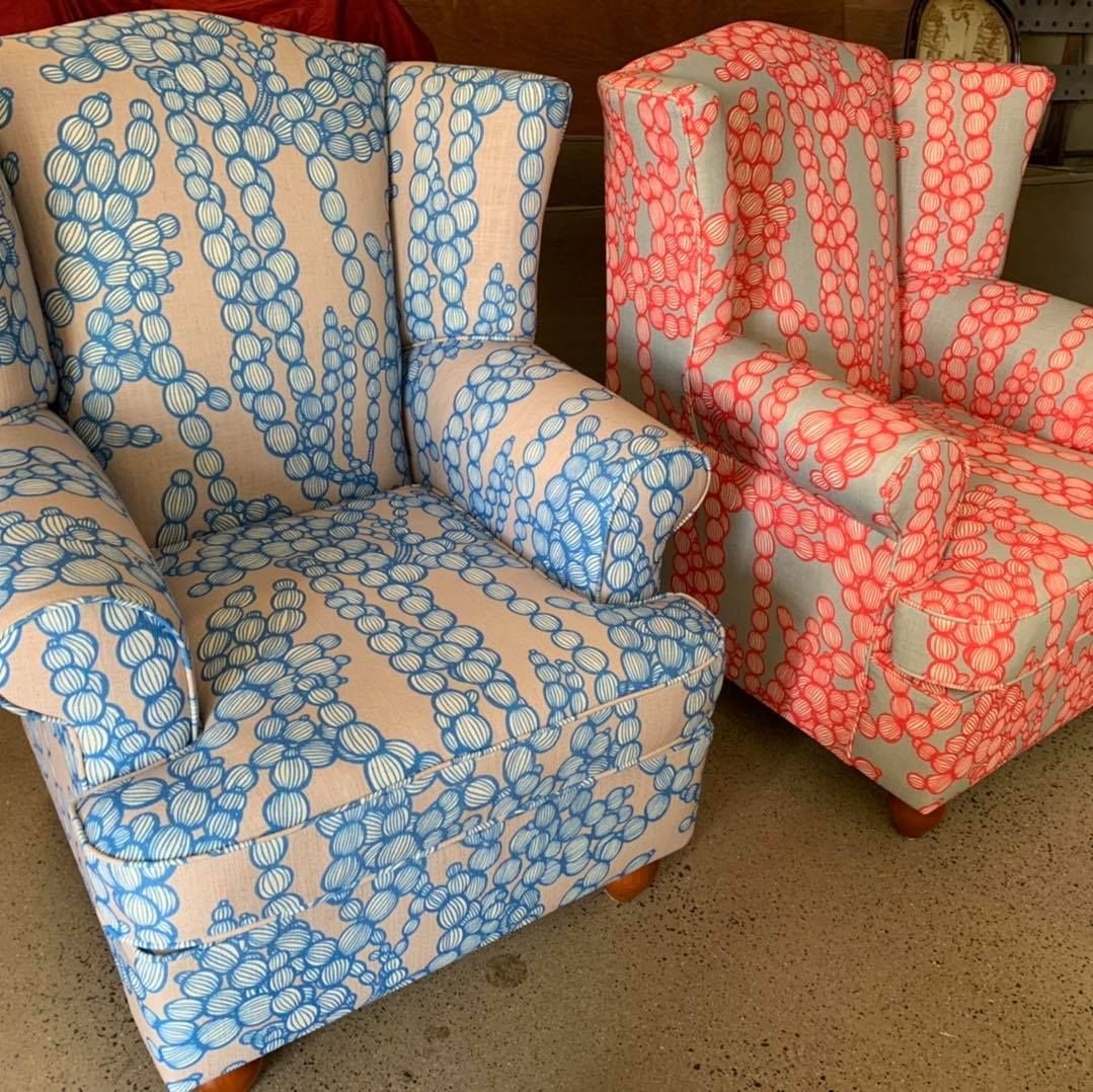 Two Chairs With Different Patterns on Them Are Sitting Next to Each Other — Aztak Upholstery In Manunda, QLD