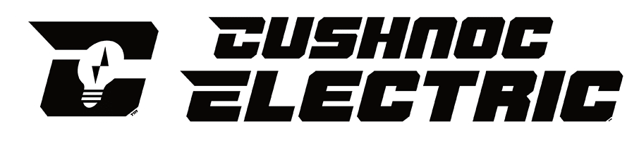 Black-and-white Cushnoc Electric logo with a stylized electrical plug icon