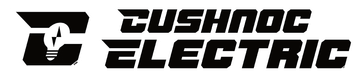 Black-and-white Cushnoc Electric logo with a stylized electrical plug icon