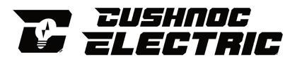 Black-and-white Cushnoc Electric logo with a stylized electrical plug icon
