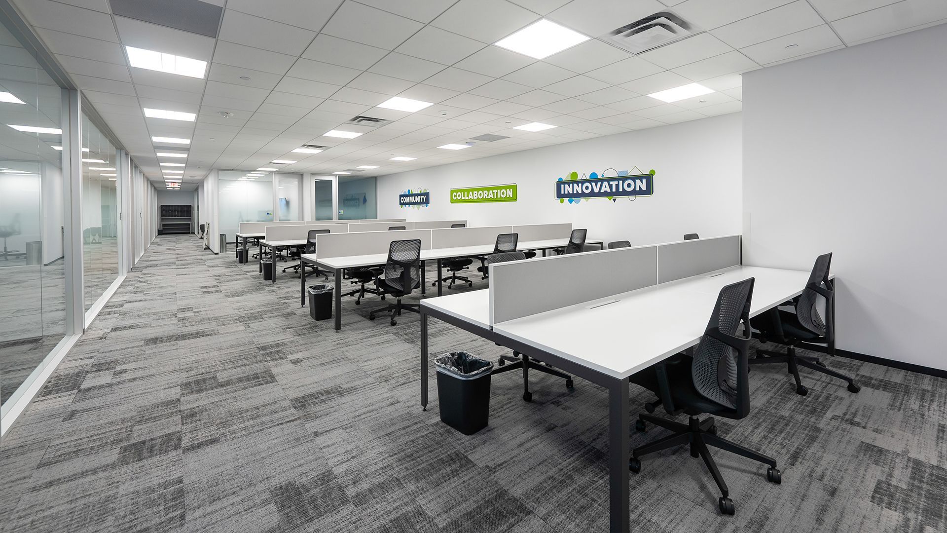 large community desk in a coworking office