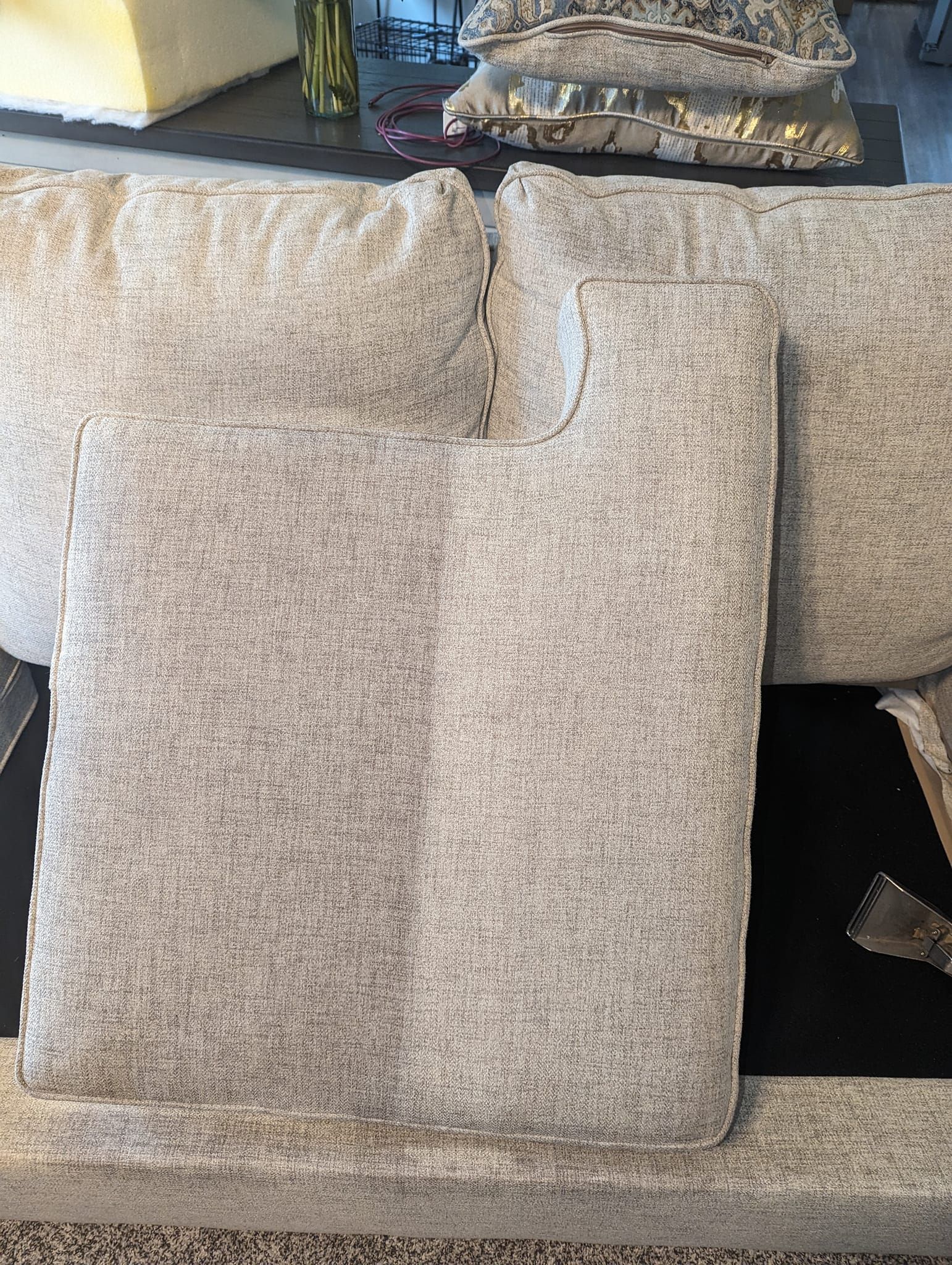 A couple of pillows sitting on top of a couch.