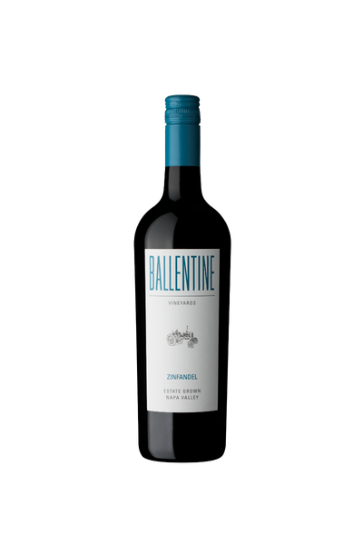 Ballentine’s wine bottle with teal cap and white label on a plain white background.