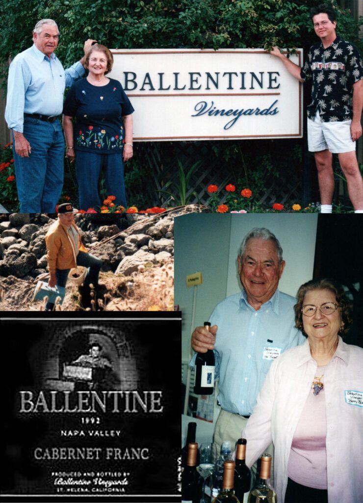 Van and Betty Ballentine with Bruce Devlin in front of Ballentine sign
