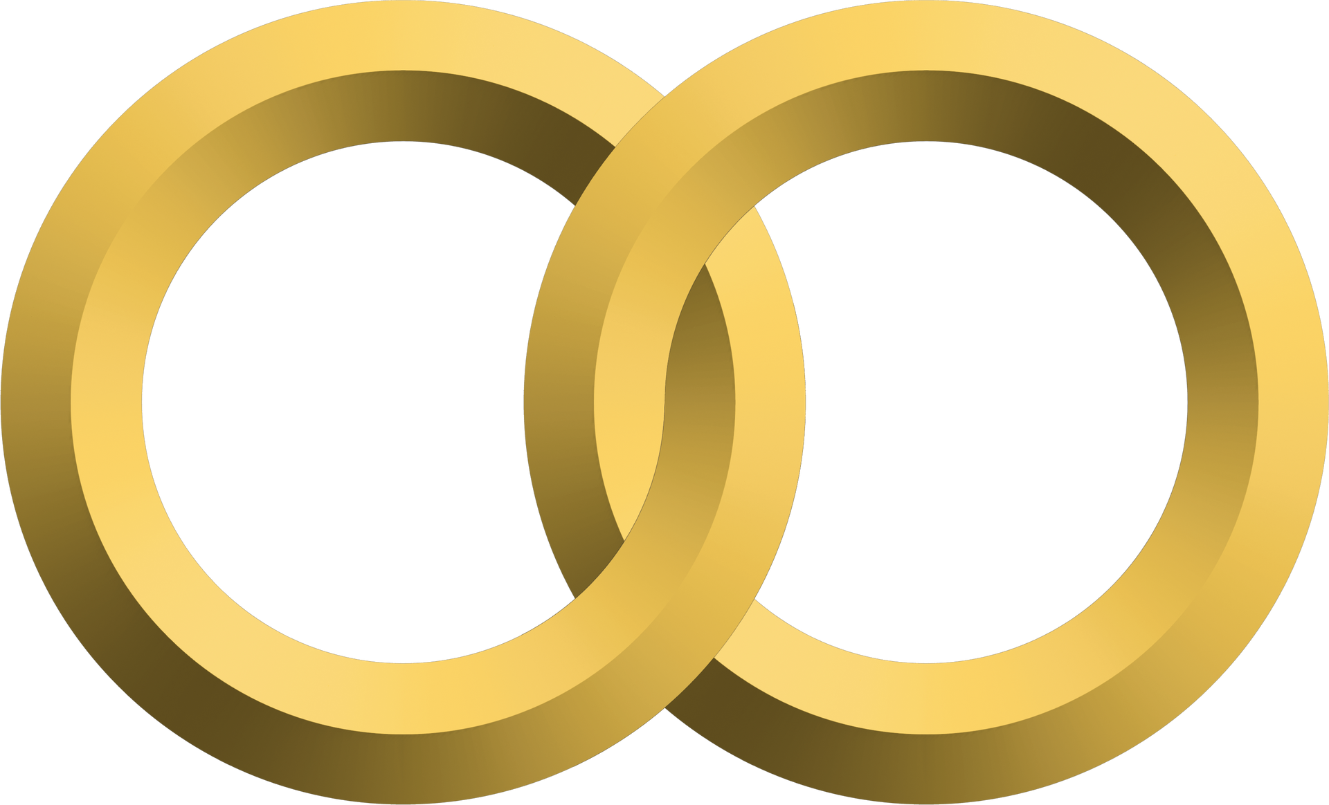 Two intertwined gold rings.