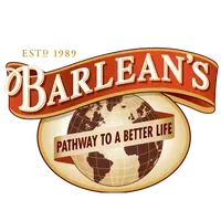 Barlean's logo: Globe with continents, ribbon banner 