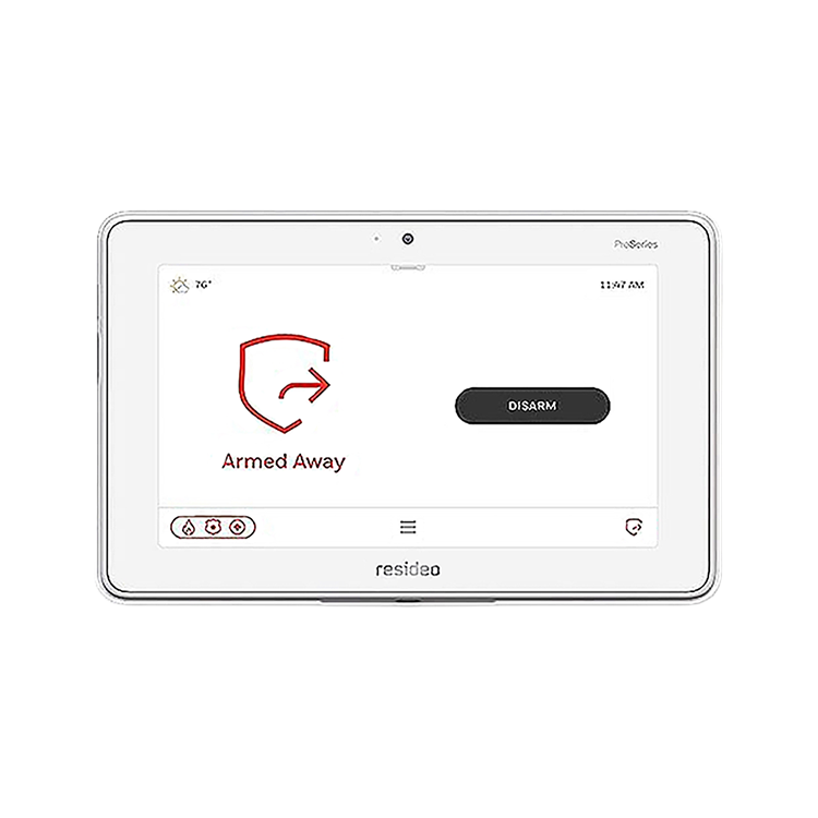 Resideo white security system tablet displaying