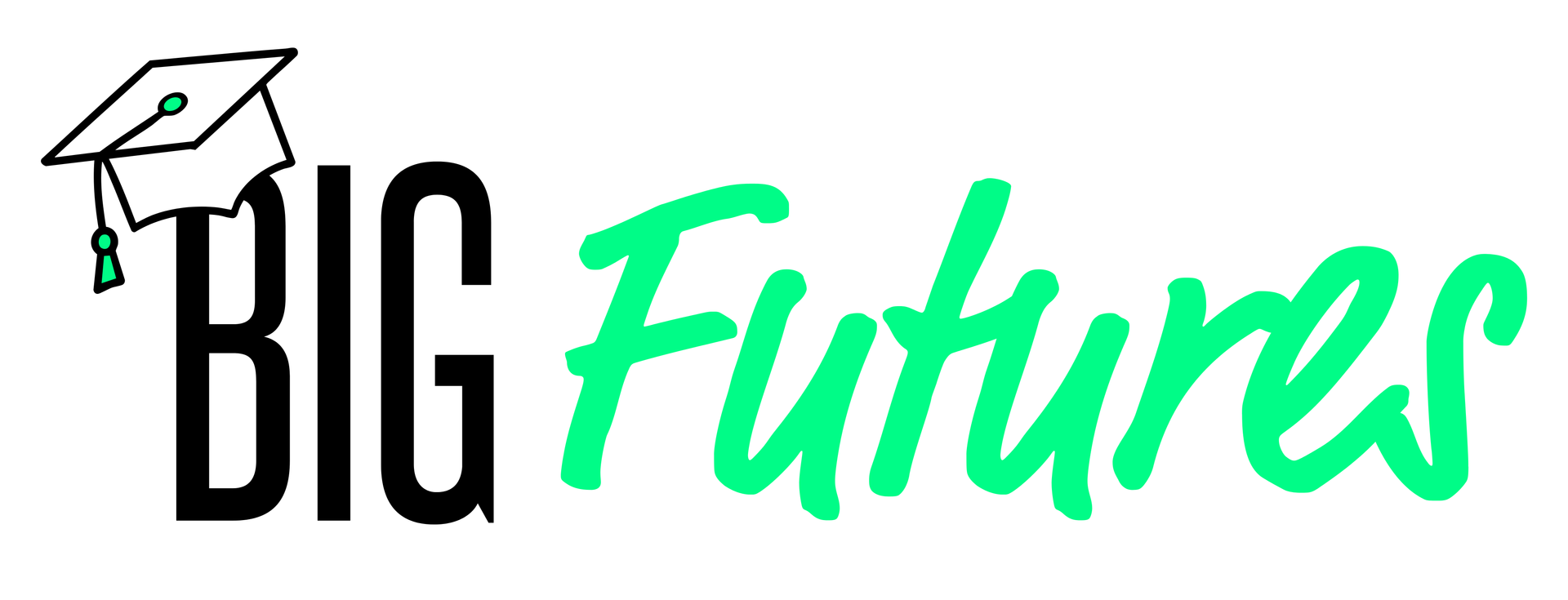 BBBS Greater Cleveland Big Futures logo with graduation cap icon in black and teal script text