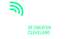 Logo for Big Brothers Big Sisters of Greater Cleveland with green arcs and text on a white background