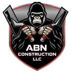 Logo for ABN Construction LLC, featuring a gorilla holding two trowels.