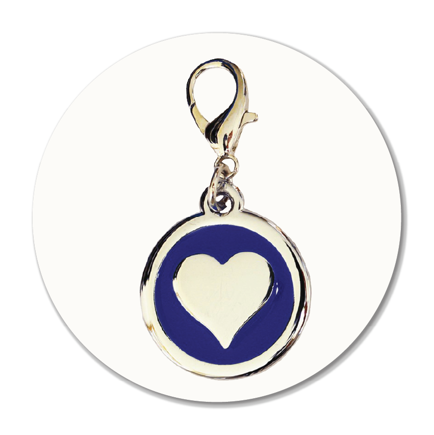 Blue Pet tag with a silver heart