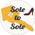 Sole to Sole logo showing a yellow key and a garnet stiletto heel inside a white circle, representing professional key cutting, shoe repair and dry cleaning services in Stockport.