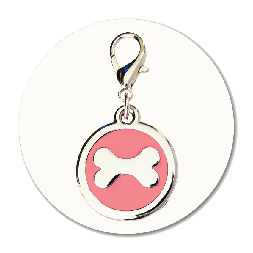 Pink Pet Tag with a Silver Bone