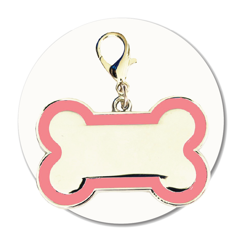 Bone Shaped Pet Tag with Pink Border