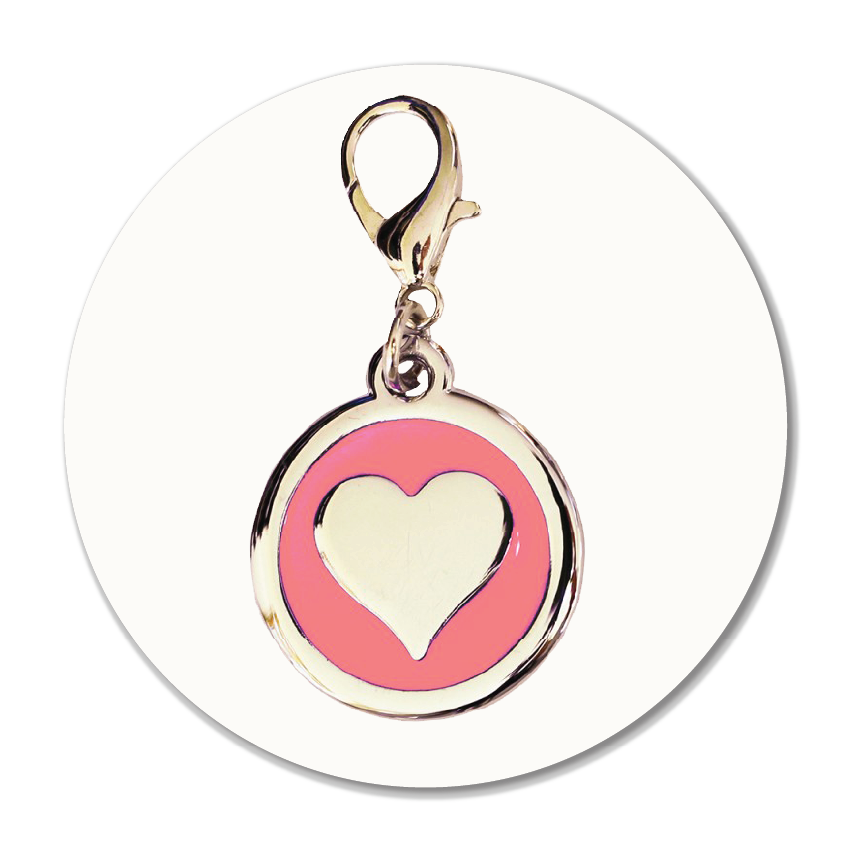 Pink Pet tag with a Silver Heart